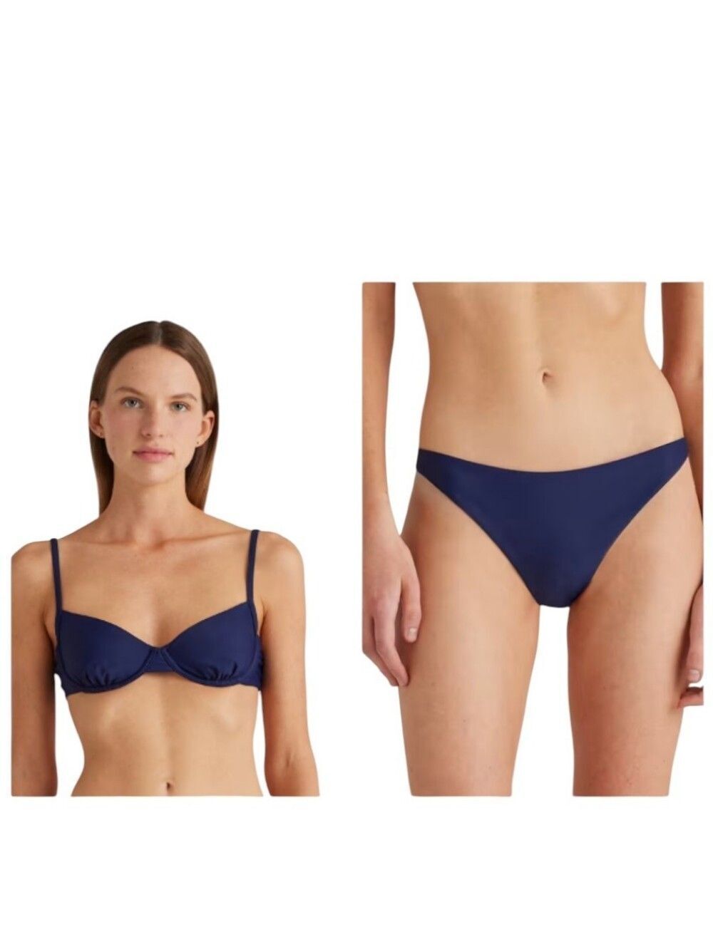 NWT Quince Bikini Set Italian Underwire Top And High Leg Bottom Dark Navy Blue S